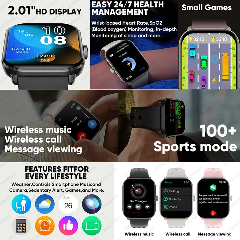 2.01" AMOLED Smart Watch – Bluetooth Calls & IP68 Fitness