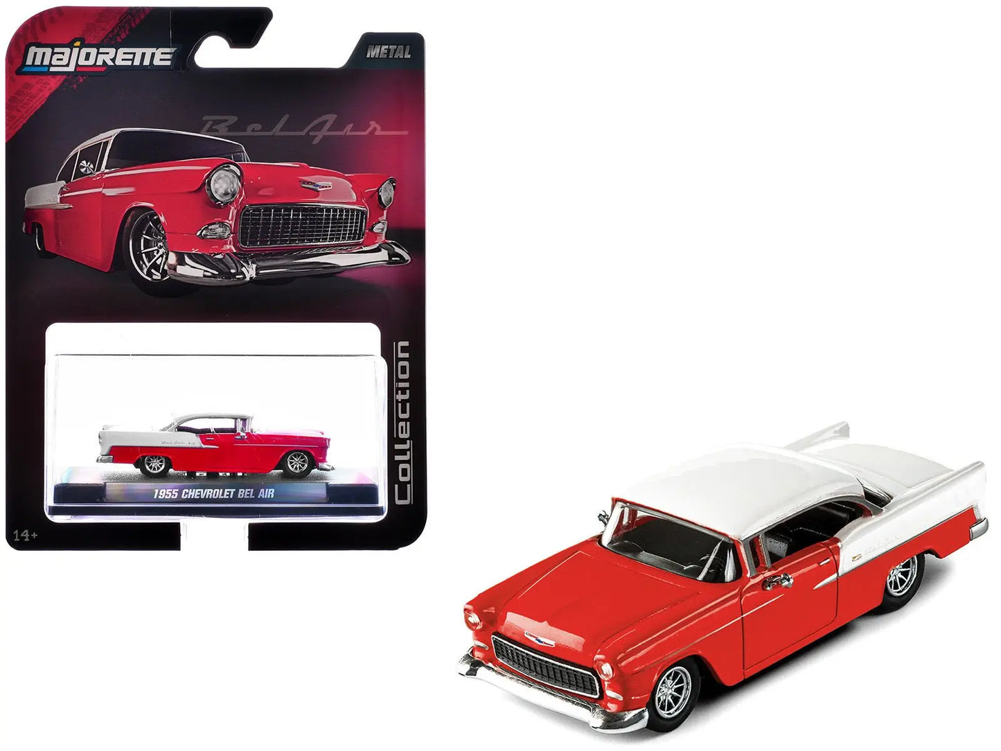 1955 Chevrolet Bel Air Red and White "Collection" Series 1/64 Diecast Model Car by Majorette - Egypt Seller