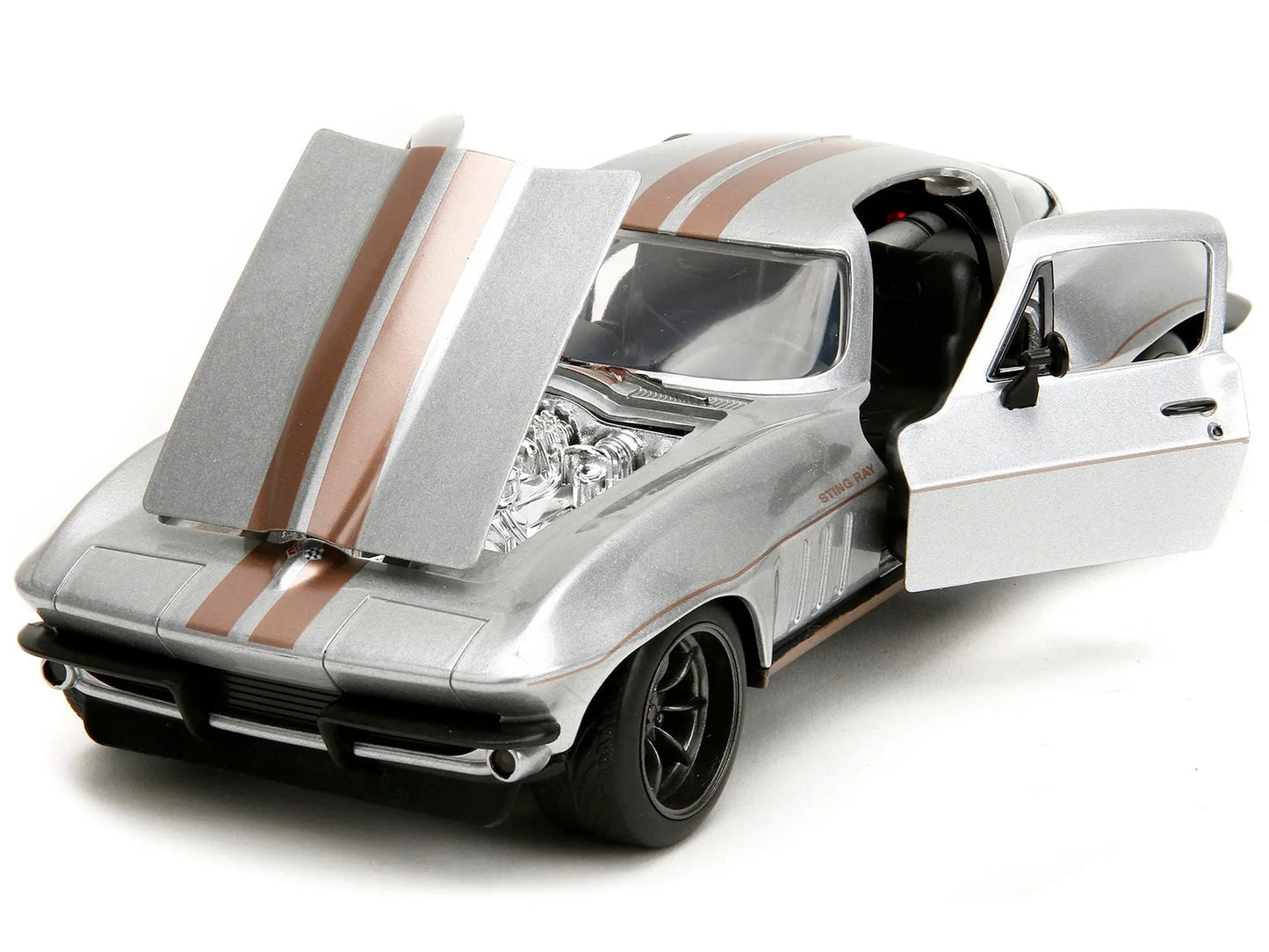 1966 Chevrolet Corvette Silver Metallic with Bronze Stripes "Bigtime Muscle" Series 1/24 Diecast Model Car by Jada - Egypt Seller