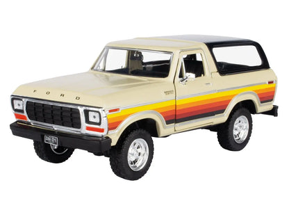 1978 Ford Bronco Custom Cream with Stripes and Black Top "Platinum Collection" Series 1/24 Diecast Model Car by Motormax - Egypt Seller