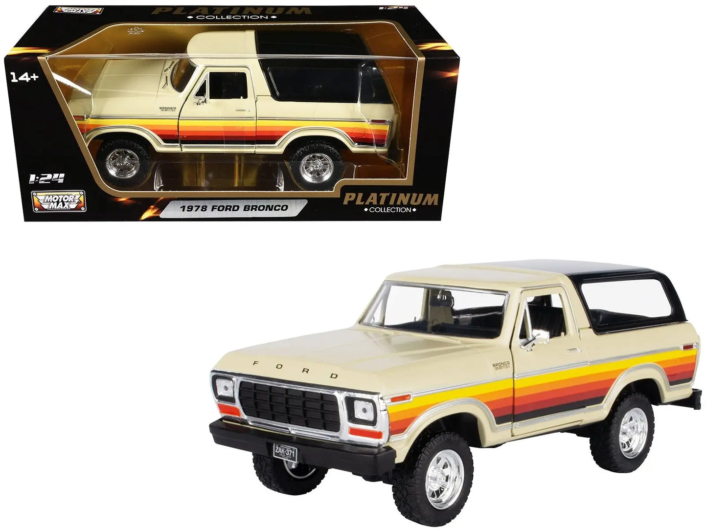 1978 Ford Bronco Custom Cream with Stripes and Black Top "Platinum Collection" Series 1/24 Diecast Model Car by Motormax - Egypt Seller