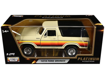 1978 Ford Bronco Custom Cream with Stripes and Black Top "Platinum Collection" Series 1/24 Diecast Model Car by Motormax - Egypt Seller