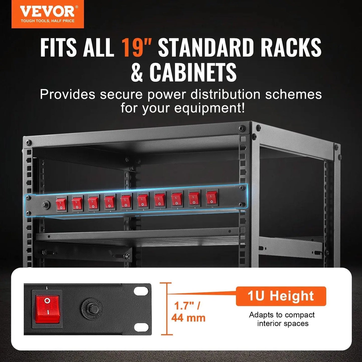 1U PDU, 10 Outlets, Rack Mount Power Strip Fits Standard 19" Server Racks, with Independent Switch Surge Protection & Overload Protection, 110 - 125V/15A, Ideal for Home and Office - Egypt Seller