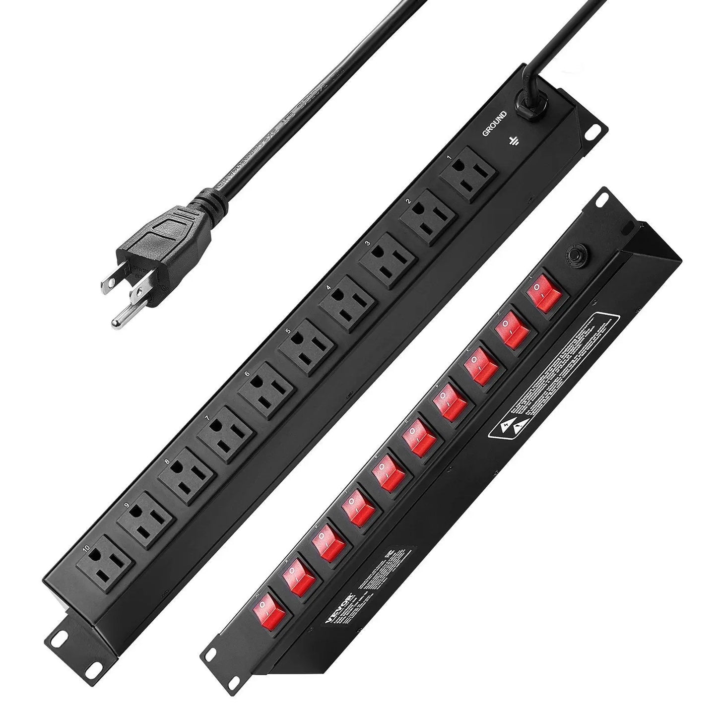 1U PDU, 10 Outlets, Rack Mount Power Strip Fits Standard 19" Server Racks, with Independent Switch Surge Protection & Overload Protection, 110 - 125V/15A, Ideal for Home and Office - Egypt Seller
