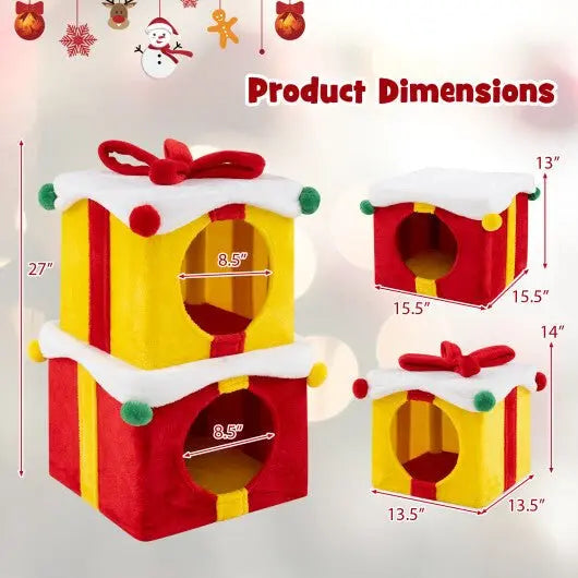 2 Gift Box Shaped Cute Christmas Cat House with Bow - Multicolor - Egypt Seller
