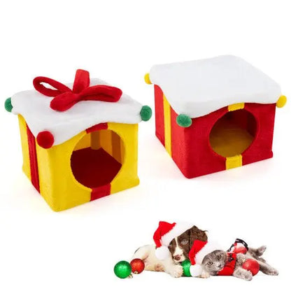 2 Gift Box Shaped Cute Christmas Cat House with Bow - Multicolor - Egypt Seller