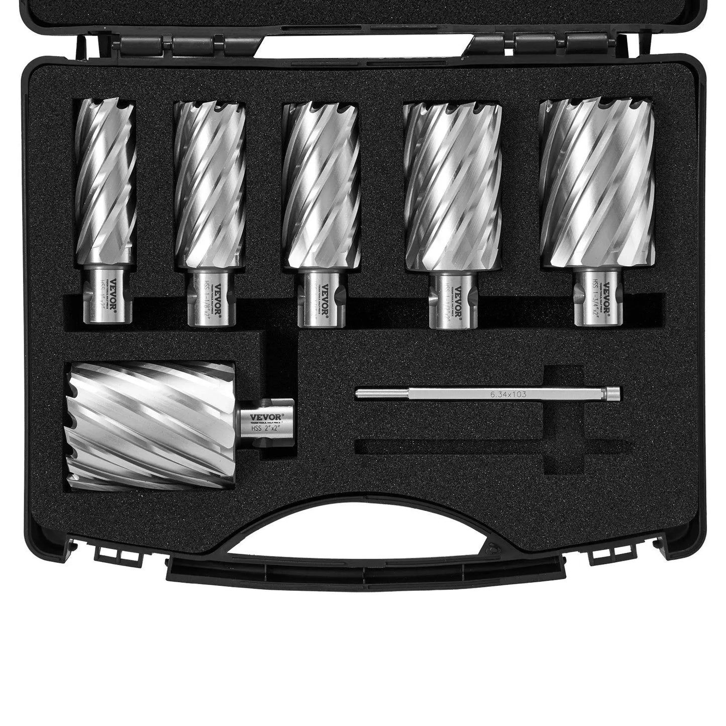 Annular Cutter Set, 6 pcs Universal Shank Mag Drill Bits, 1" to 2" Cutting Diameter, 2" Cutting Depth, M2AL High - Speed Steel, with 2 Pilot Pins and Portable Case, for Using with Magnetic Drills - Egypt Seller