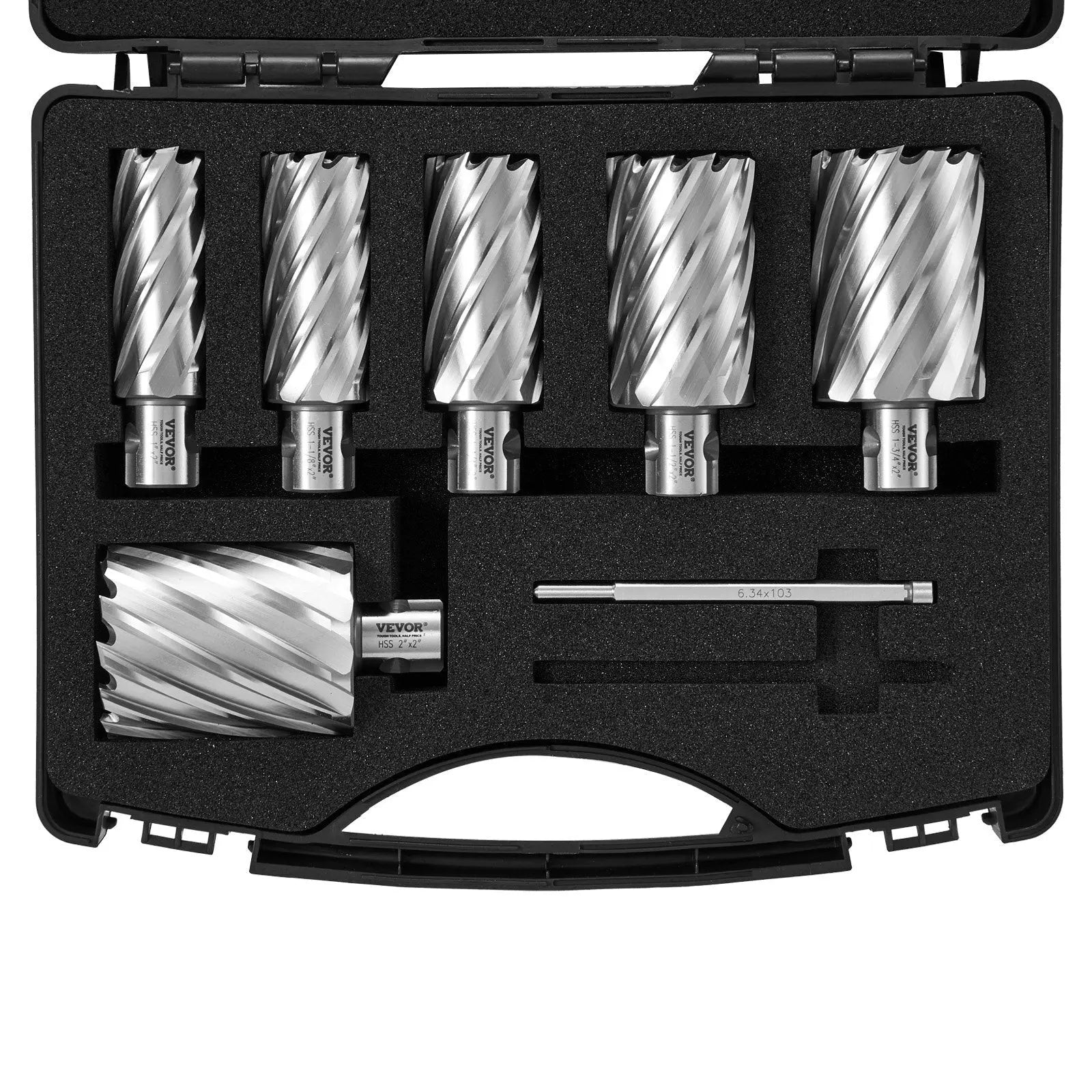 Annular Cutter Set, 6 pcs Universal Shank Mag Drill Bits, 1" to 2" Cutting Diameter, 2" Cutting Depth, M2AL High - Speed Steel, with 2 Pilot Pins and Portable Case, for Using with Magnetic Drills - Egypt Seller