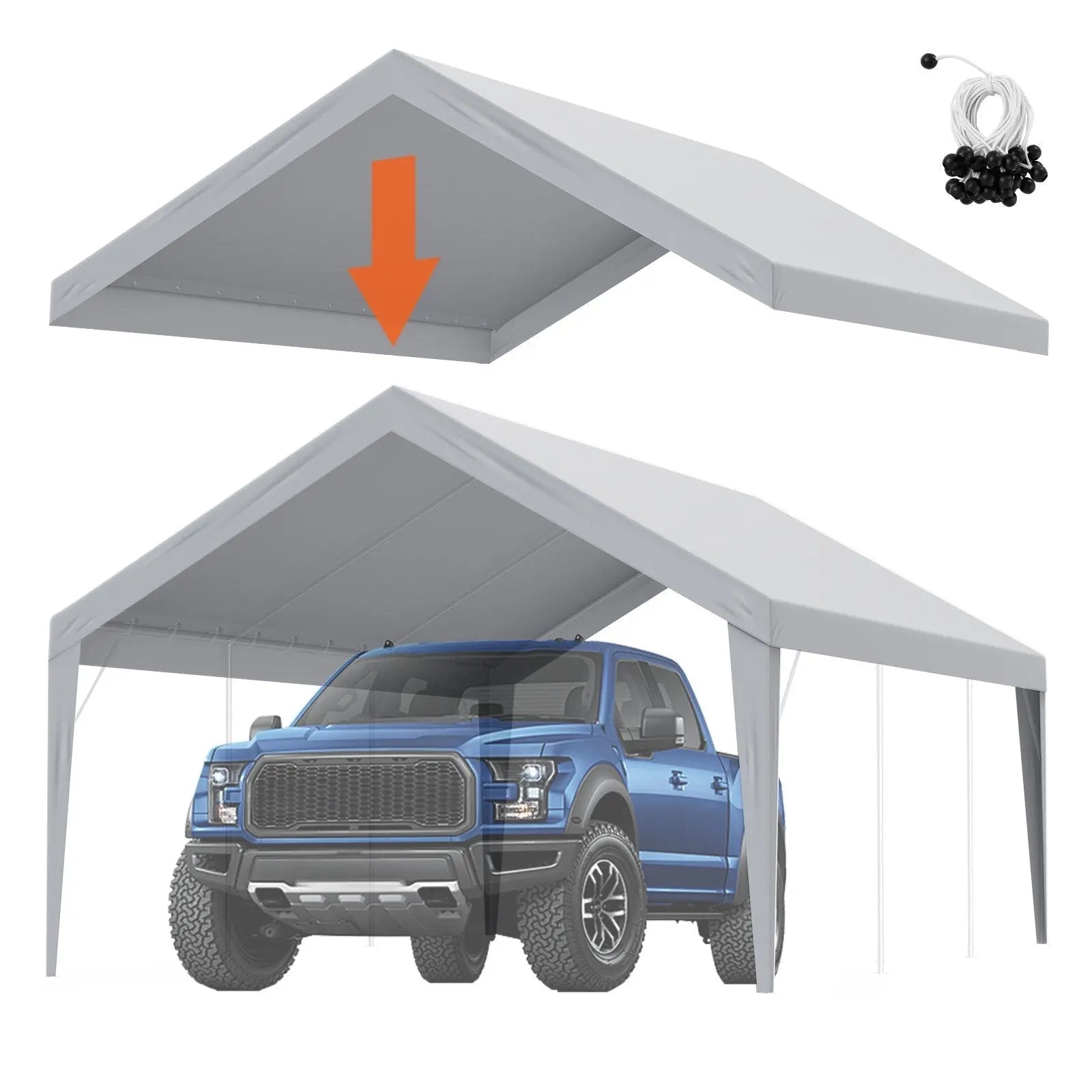 Carport Replacement Canopy Cover 13 x 20 ft, Garage Top Tent Shelter Tarp Heavy - Duty Waterproof & UV Protected, Easy Installation with Ball Bungees,Grey (Only Top Cover, Frame Not Include) - Egypt Seller