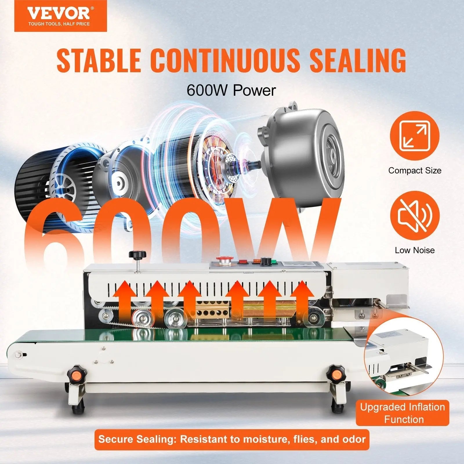 Continuous Bag Band Sealing Machine, 0.24 - 0.47 in/6 - 12 mm Seal Width, Horizontal Band Sealer Machine with Digital Temperature Control, Bag Sealer for 0.02 - 0.8 mm Plastic Bags, Inflation Function - Egypt Seller