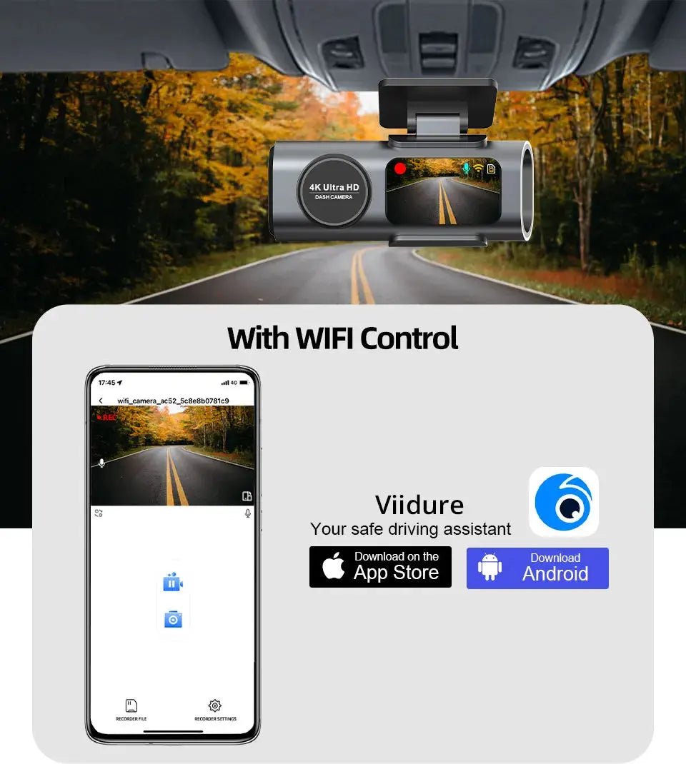 Dash Cam 4K UHD Recording Car Camera DVR Night Vision Video Recorder Built - In Wi - Fi Support GPS 24H Parking - Egypt Seller