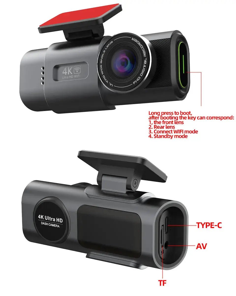 Dash Cam 4K UHD Recording Car Camera DVR Night Vision Video Recorder Built - In Wi - Fi Support GPS 24H Parking - Egypt Seller