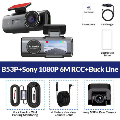 Dash Cam 4K UHD Recording Car Camera DVR Night Vision Video Recorder Built - In Wi - Fi Support GPS 24H Parking - Egypt Seller