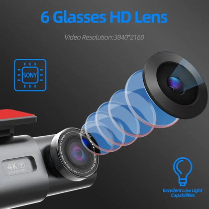 Dash Cam 4K UHD Recording Car Camera DVR Night Vision Video Recorder Built - In Wi - Fi Support GPS 24H Parking - Egypt Seller