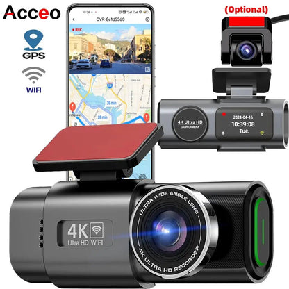 Dash Cam 4K UHD Recording Car Camera DVR Night Vision Video Recorder Built - In Wi - Fi Support GPS 24H Parking - Egypt Seller