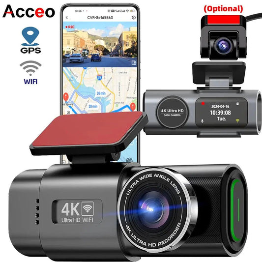 Dash Cam 4K UHD Recording Car Camera DVR Night Vision Video Recorder Built - In Wi - Fi Support GPS 24H Parking - Egypt Seller