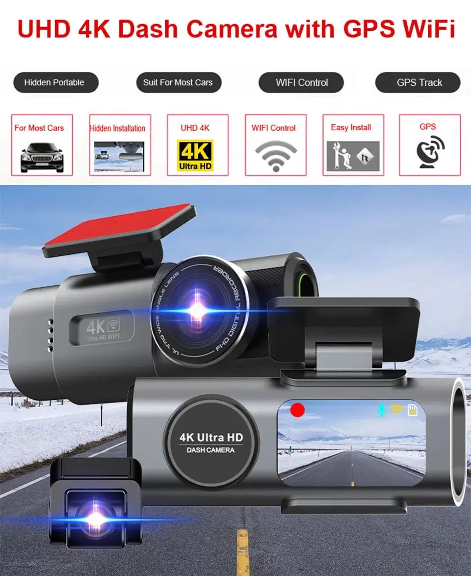 Dash Cam 4K UHD Recording Car Camera DVR Night Vision Video Recorder Built - In Wi - Fi Support GPS 24H Parking - Egypt Seller