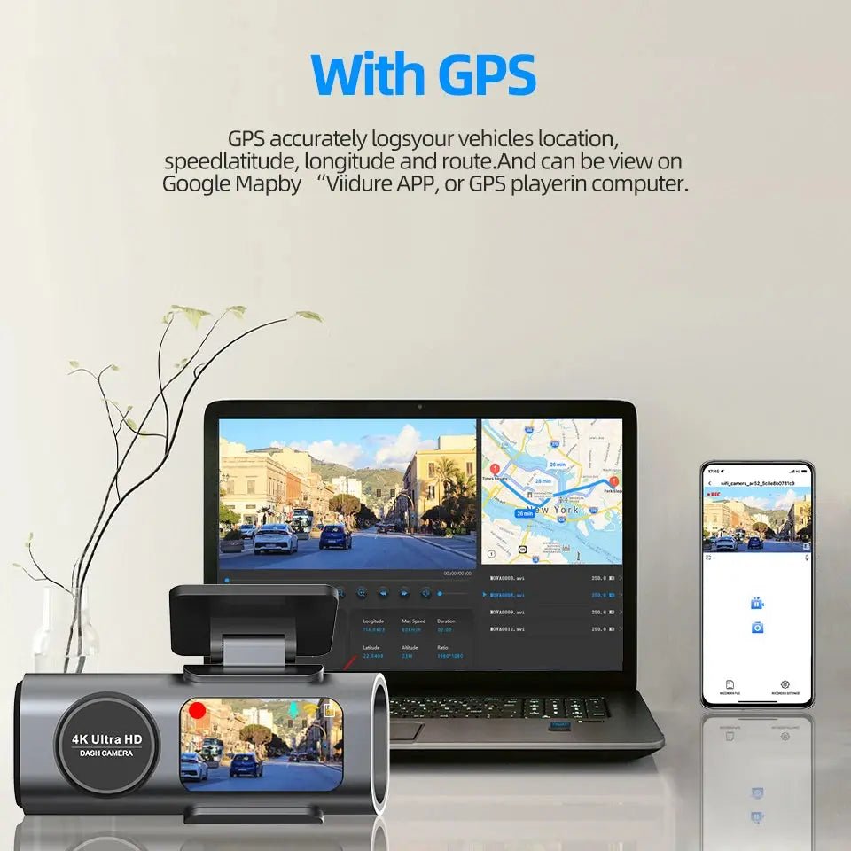 Dash Cam 4K UHD Recording Car Camera DVR Night Vision Video Recorder Built - In Wi - Fi Support GPS 24H Parking - Egypt Seller