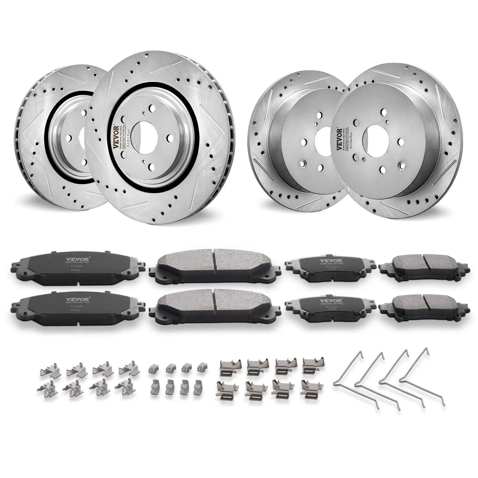 Front and Rear Brake Kit Compatible with Toyota Sienna, Highlander, Lexus RX350, RX450h, Drilled and Slotted Brake Rotors Ceramic Brake Pads Replacement, 12.9" Front Rotors 12.2" Rear Rotors - Egypt Seller