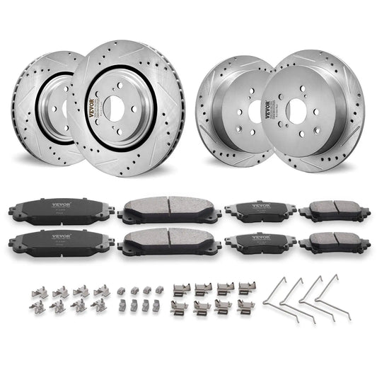 Front and Rear Brake Kit Compatible with Toyota Sienna, Highlander, Lexus RX350, RX450h, Drilled and Slotted Brake Rotors Ceramic Brake Pads Replacement, 12.9" Front Rotors 12.2" Rear Rotors - Egypt Seller