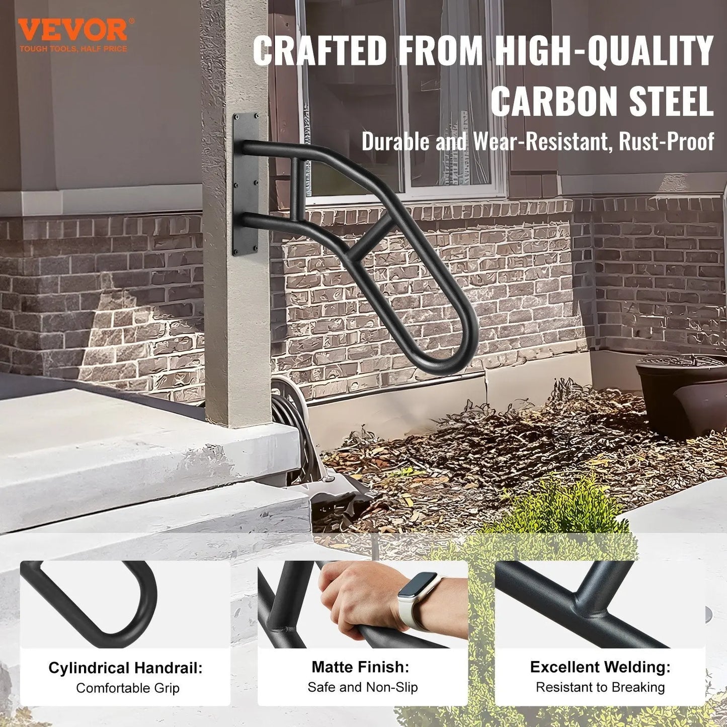 Handrails for Outdoor Steps, 32" Length Wall Mount Safety Railings for 1 - 3 Steps, U - Shaped Handrail with Matte Black Finished, Stair Handrails for Kids, Elderly, Pregnant Women, Disabled - Egypt Seller