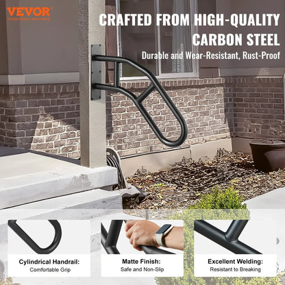 Handrails for Outdoor Steps, 32" Length Wall Mount Safety Railings for 1 - 3 Steps, U - Shaped Handrail with Matte Black Finished, Stair Handrails for Kids, Elderly, Pregnant Women, Disabled - Egypt Seller