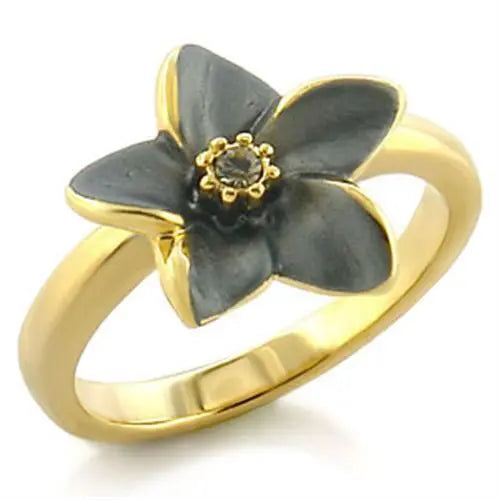 LO520 - Gold White Metal Ring with Top Grade Crystal in Black Diamond - Egypt Seller
