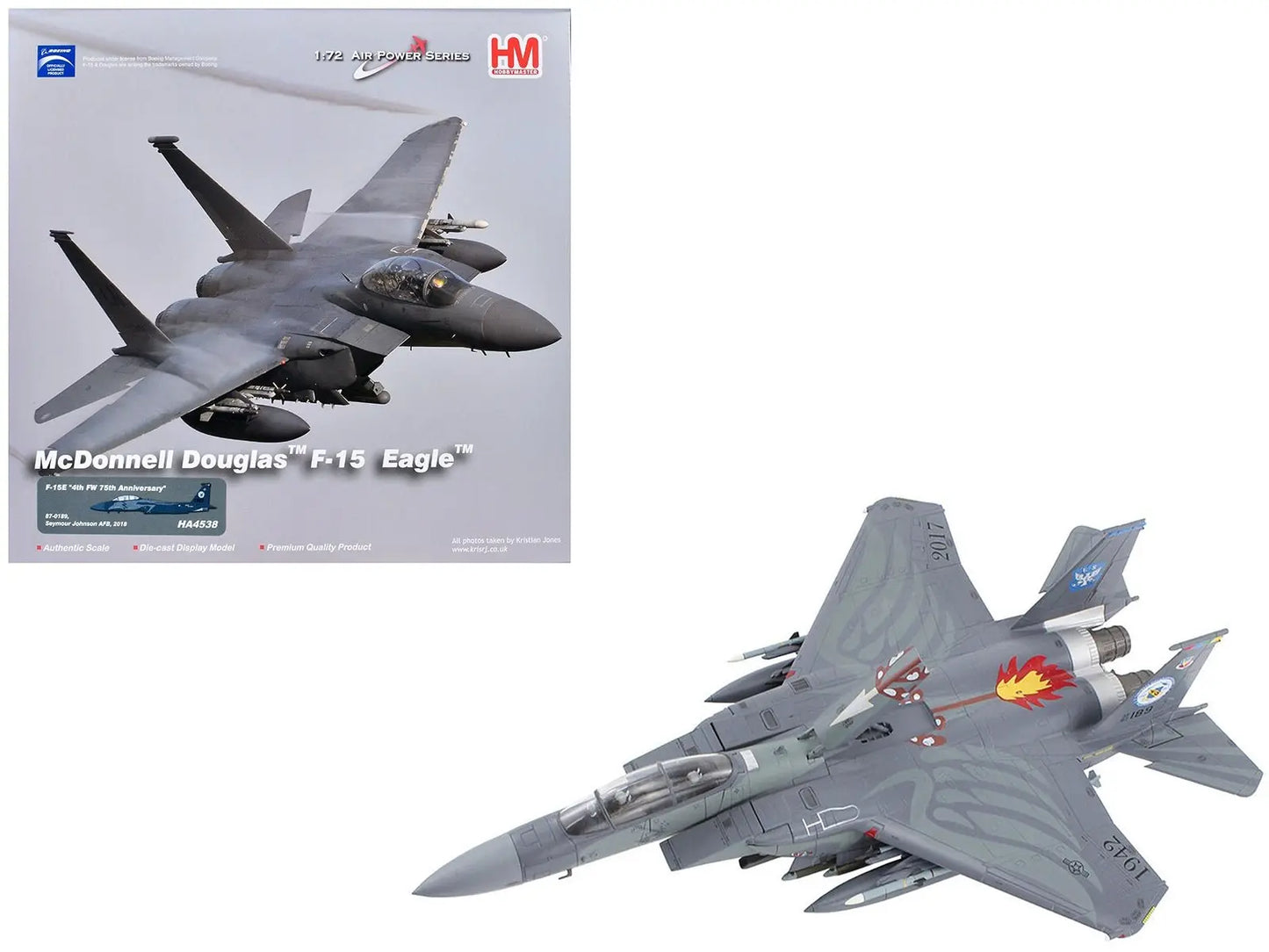 McDonnell Douglas F - 15E Strike Eagle Fighter Aircraft "4th FW 75th Anniversary Seymour Johnson AFB" (2018) United States Air Force "Air Power Series" 1/72 Diecast Model by Hobby Master - Egypt Seller