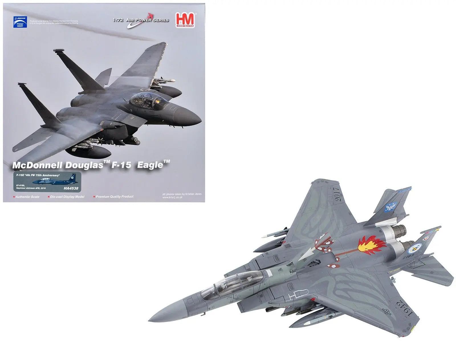 McDonnell Douglas F - 15E Strike Eagle Fighter Aircraft "4th FW 75th Anniversary Seymour Johnson AFB" (2018) United States Air Force "Air Power Series" 1/72 Diecast Model by Hobby Master - Egypt Seller