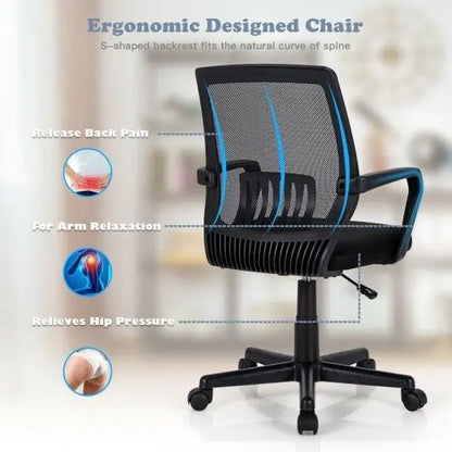 Mid - Back Mesh Height Adjustable Executive Chair with Lumbar Support - Color: Black - Egypt Seller