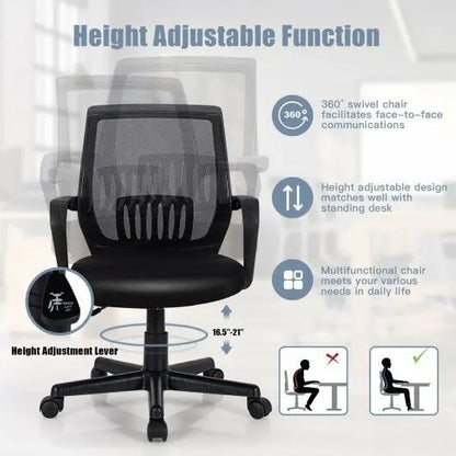 Mid - Back Mesh Height Adjustable Executive Chair with Lumbar Support - Color: Black - Egypt Seller