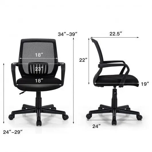 Mid - Back Mesh Height Adjustable Executive Chair with Lumbar Support - Color: Black - Egypt Seller
