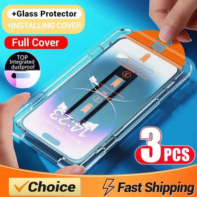 Oleophobic Coating Dust Free Easy Installation Screen Protector For iPhone 14 11 13 12 15 Pro Max Mini XS X XR 15 16 Plus Glass - Egypt Seller