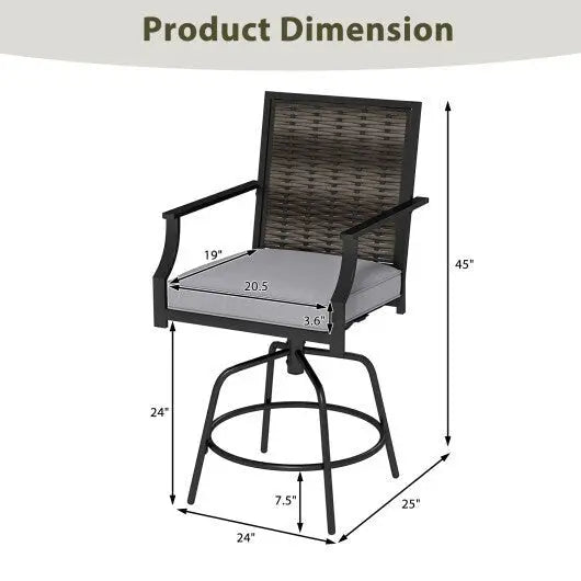 Outdoor PE Wicker Swivel Bar Stools Set of 2 Counter Height Patio Chairs with Back - Grey - Egypt Seller