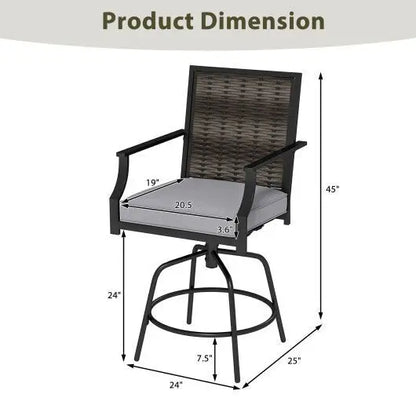 Outdoor PE Wicker Swivel Bar Stools Set of 2 Counter Height Patio Chairs with Back - Grey - Egypt Seller