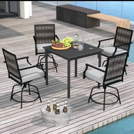 Outdoor PE Wicker Swivel Bar Stools Set of 2 Counter Height Patio Chairs with Back - Grey - Egypt Seller