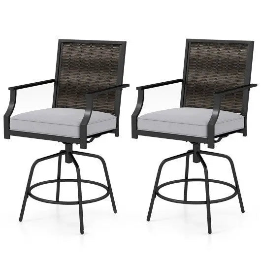 Outdoor PE Wicker Swivel Bar Stools Set of 2 Counter Height Patio Chairs with Back - Grey - Egypt Seller