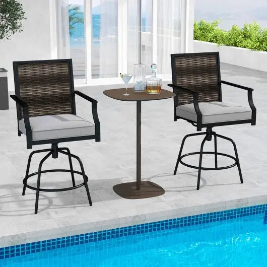 Outdoor PE Wicker Swivel Bar Stools Set of 2 Counter Height Patio Chairs with Back - Grey - Egypt Seller