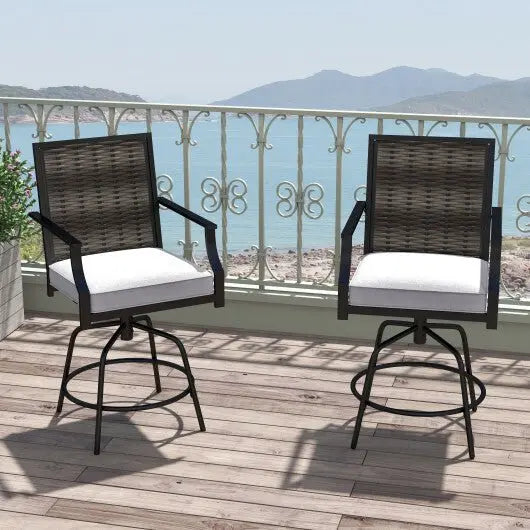 Outdoor PE Wicker Swivel Bar Stools Set of 2 Counter Height Patio Chairs with Back - Grey - Egypt Seller
