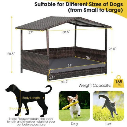 Outdoor Wicker Dog House with Weatherproof Roof - Gray - Color: Gray - Egypt Seller