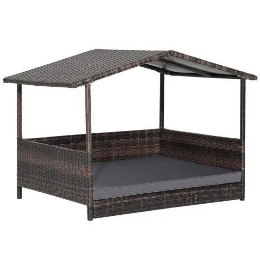 Outdoor Wicker Dog House with Weatherproof Roof - Gray - Color: Gray - Egypt Seller