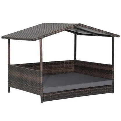 Outdoor Wicker Dog House with Weatherproof Roof - Gray - Color: Gray - Egypt Seller