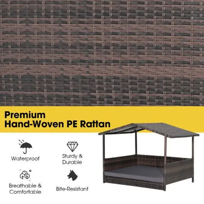 Outdoor Wicker Dog House with Weatherproof Roof - Gray - Color: Gray - Egypt Seller