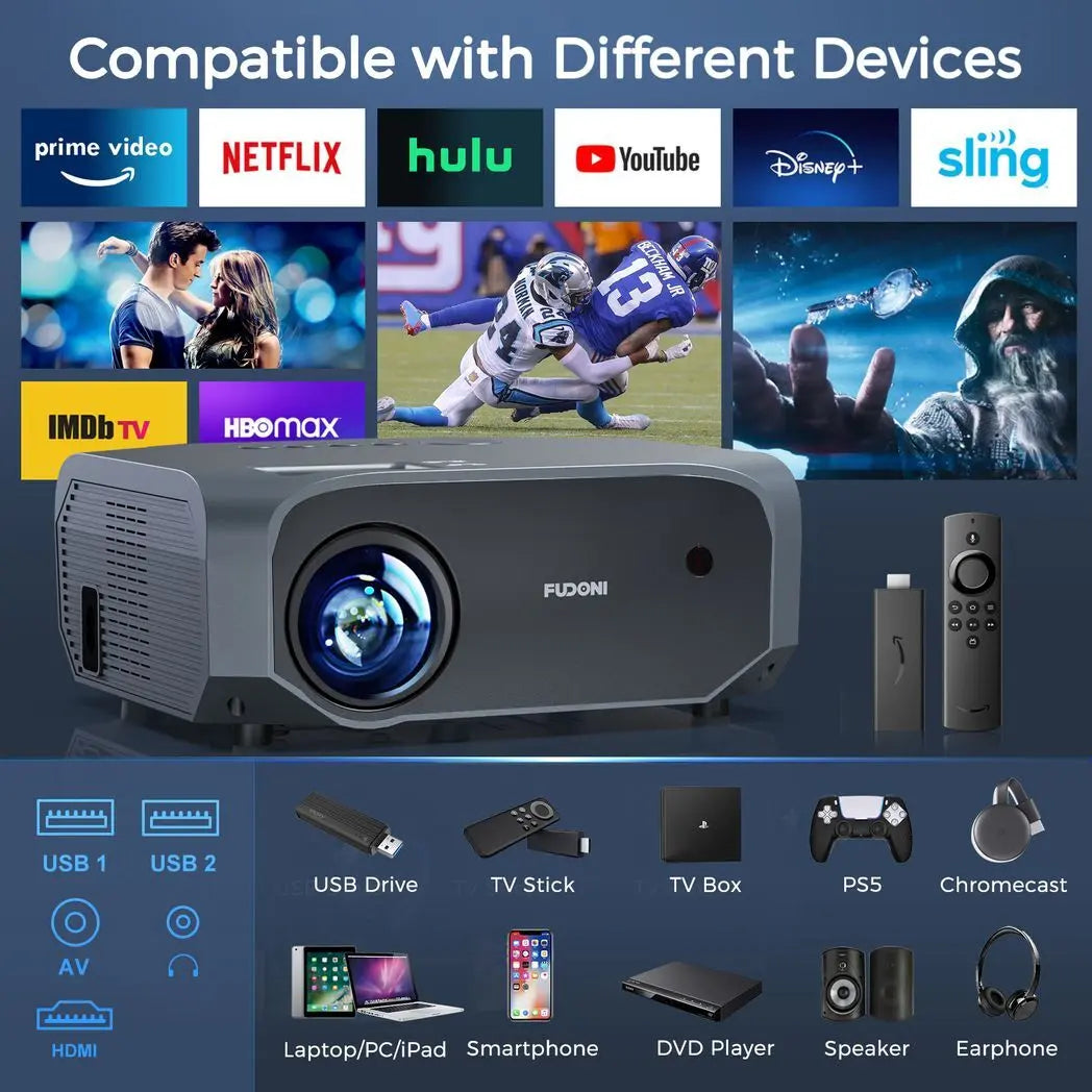 Projector with 5G WiFi and Bluetooth, 10000L Native 1080P Portable Outdoor Video Projector 4K Supported, Home Theater Movie Projector with Screen for Phone/PC/TV Stick/PS5(FBA???,?????) - Egypt Seller