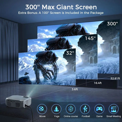 Projector with 5G WiFi and Bluetooth, 10000L Native 1080P Portable Outdoor Video Projector 4K Supported, Home Theater Movie Projector with Screen for Phone/PC/TV Stick/PS5(FBA???,?????) - Egypt Seller