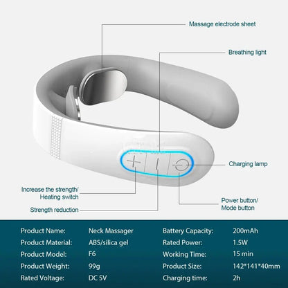 Pulse Neck Massager Electric Smart EMS Cervical Massagers TENS Pain Relief Relaxation Muscle Kneading Massage - Egypt Seller