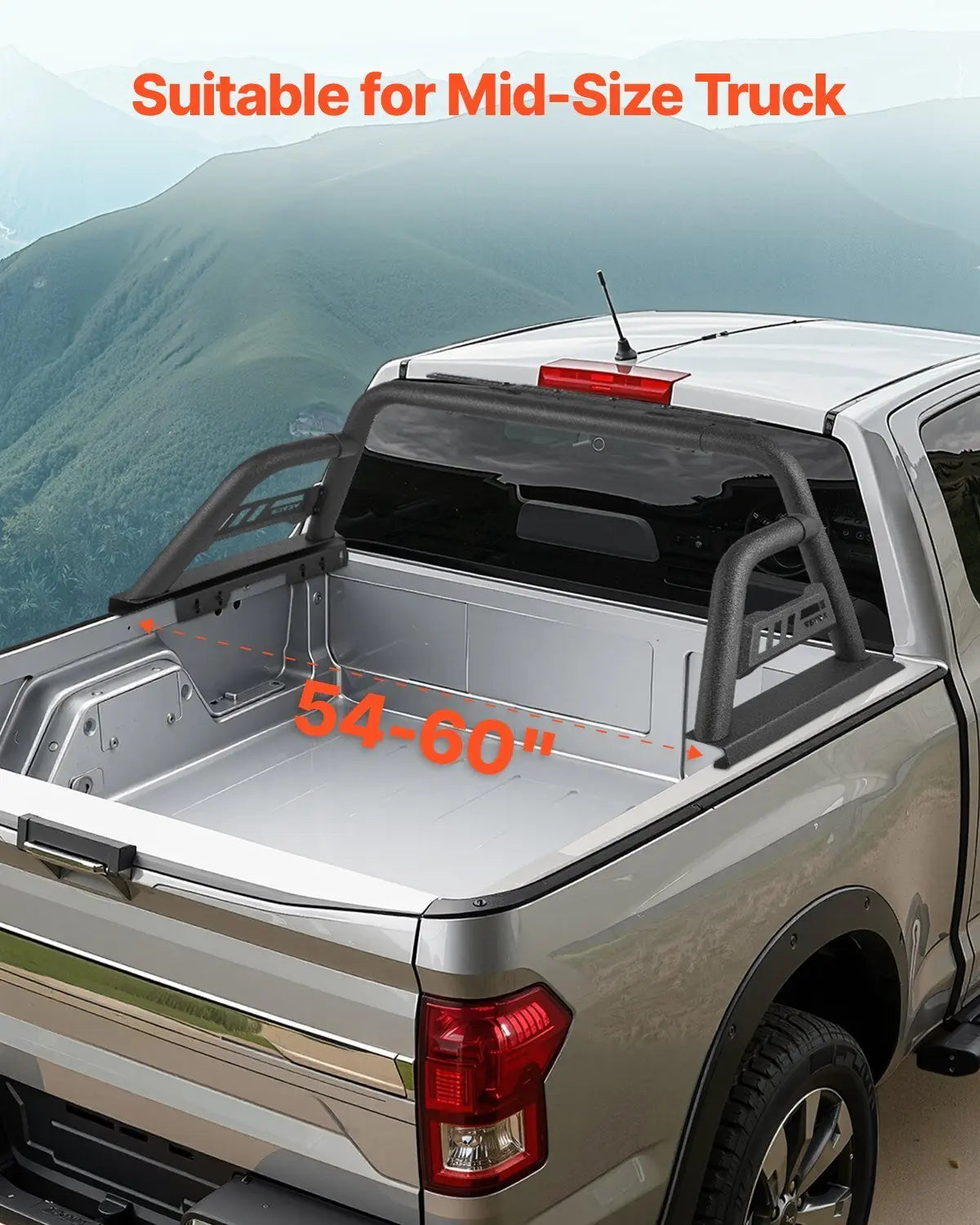 Truck Bed Roll Bar, Universal Pickup Sport Adjustable Bar Chase Rack Compatible with Mid - Size Truck, Carbon Steel Construction with Extension Light Bracket, No Rack Included - Egypt Seller