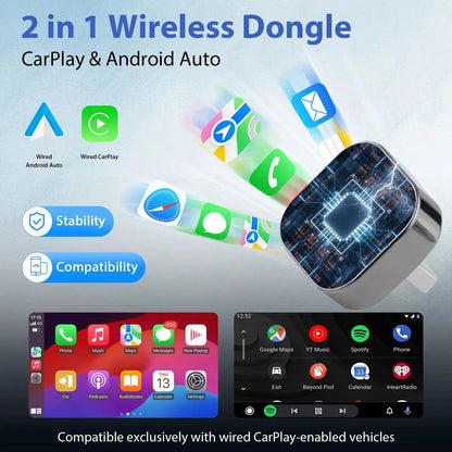 XUDA 2in1 Wireless CarPlay Adapter Android Auto AI Smart Box Car Intelligent Systems For VW Toyota Nissan Honda Ford Benz - Egypt Seller