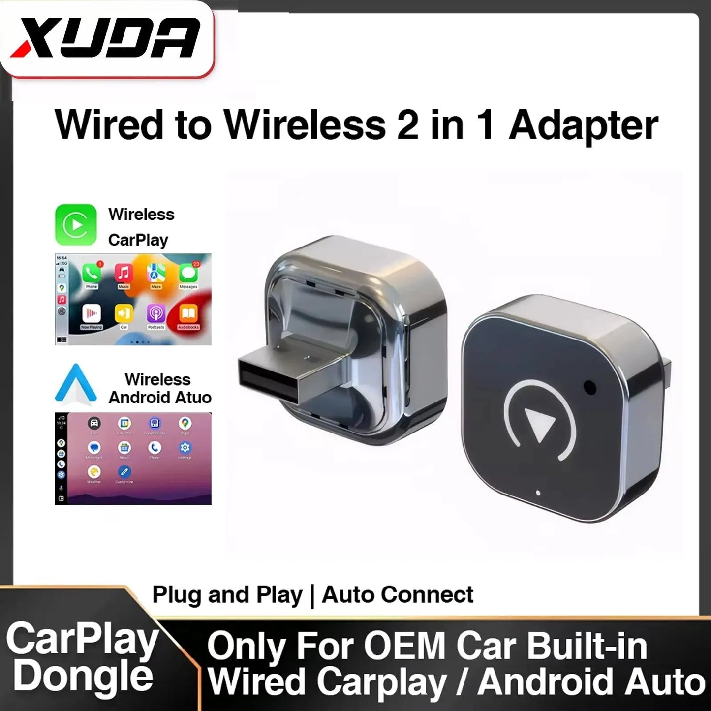 XUDA 2in1 Wireless CarPlay Adapter Android Auto AI Smart Box Car Intelligent Systems For VW Toyota Nissan Honda Ford Benz - Egypt Seller